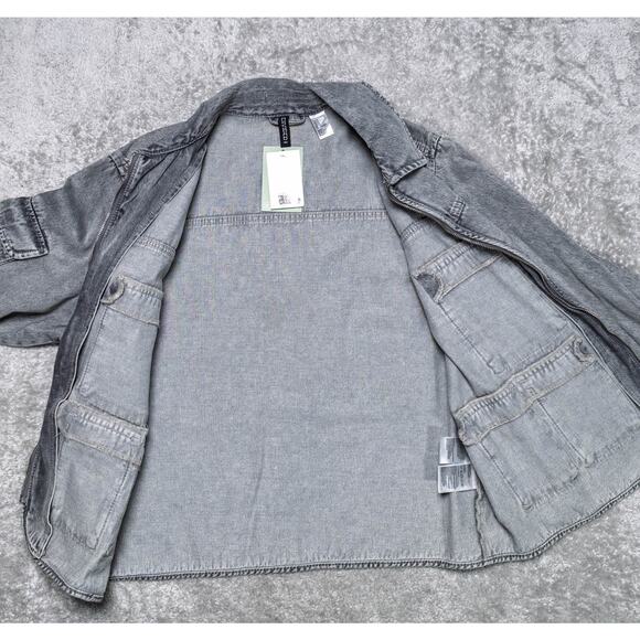 H&M Gray Denim Utility Cargo Jacket Full Zip Womens Size M NWT - Picture 3 of 13